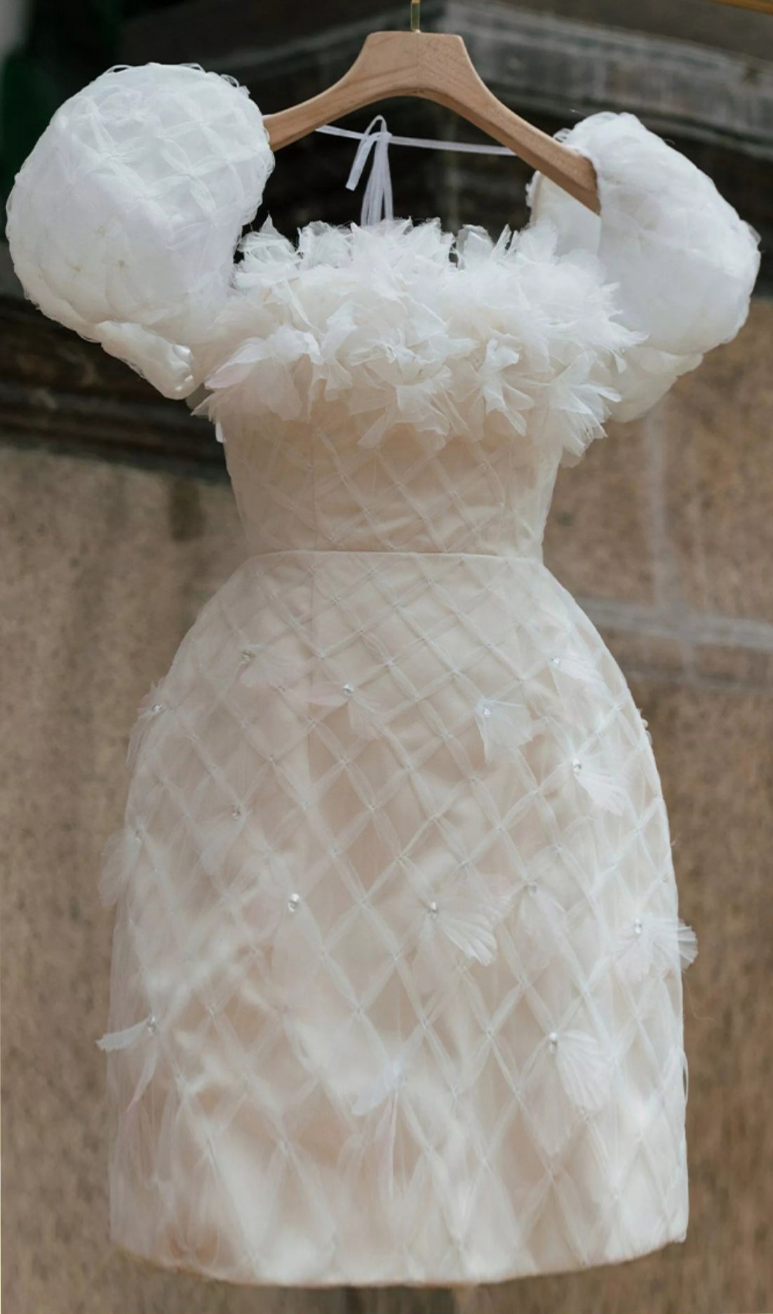dress FEATHER LACE WHITE MINI DRESS FOR PARTIES