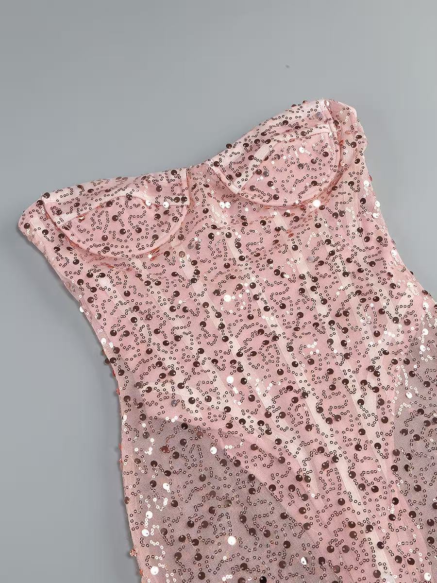 SEQUINED PINK MAXI DRESS FOR EVENING GLAMOUR
