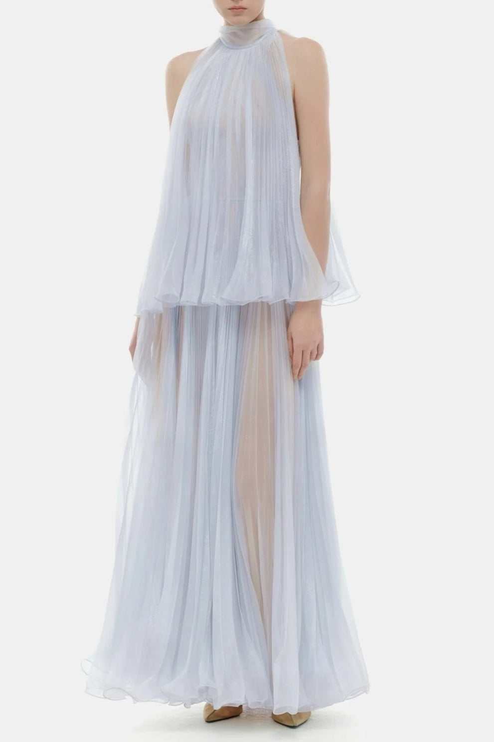 BELINDA VIOLET PLEATED TULLE SLEEVELESS MAXI DRESS