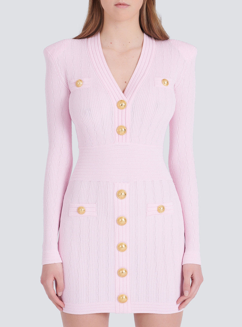 VICKY V-NECK RIBBED MINI DRESS IN PINK