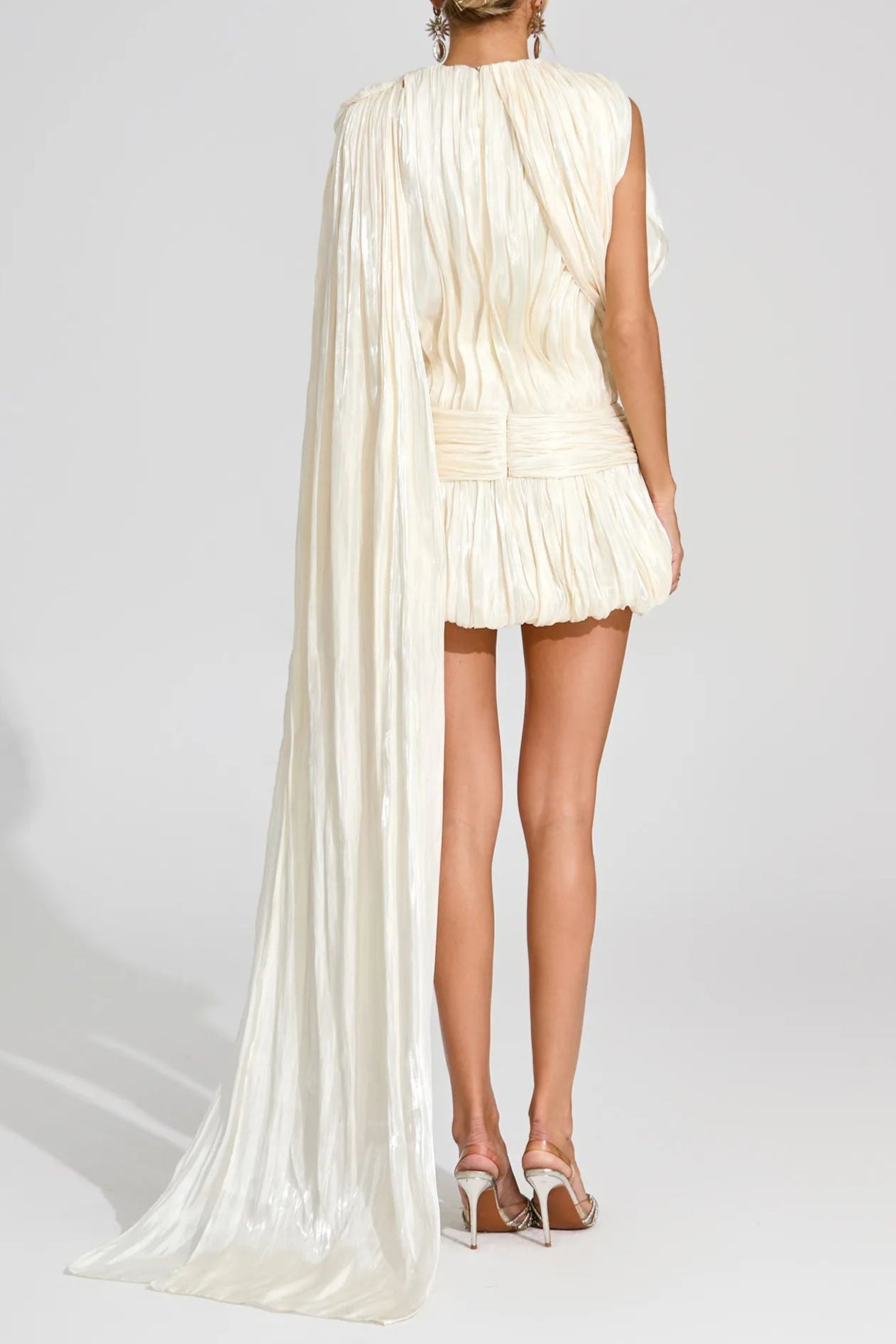 APRICOT PLEATED DRAPED MINI DRESS FOR EVENTS