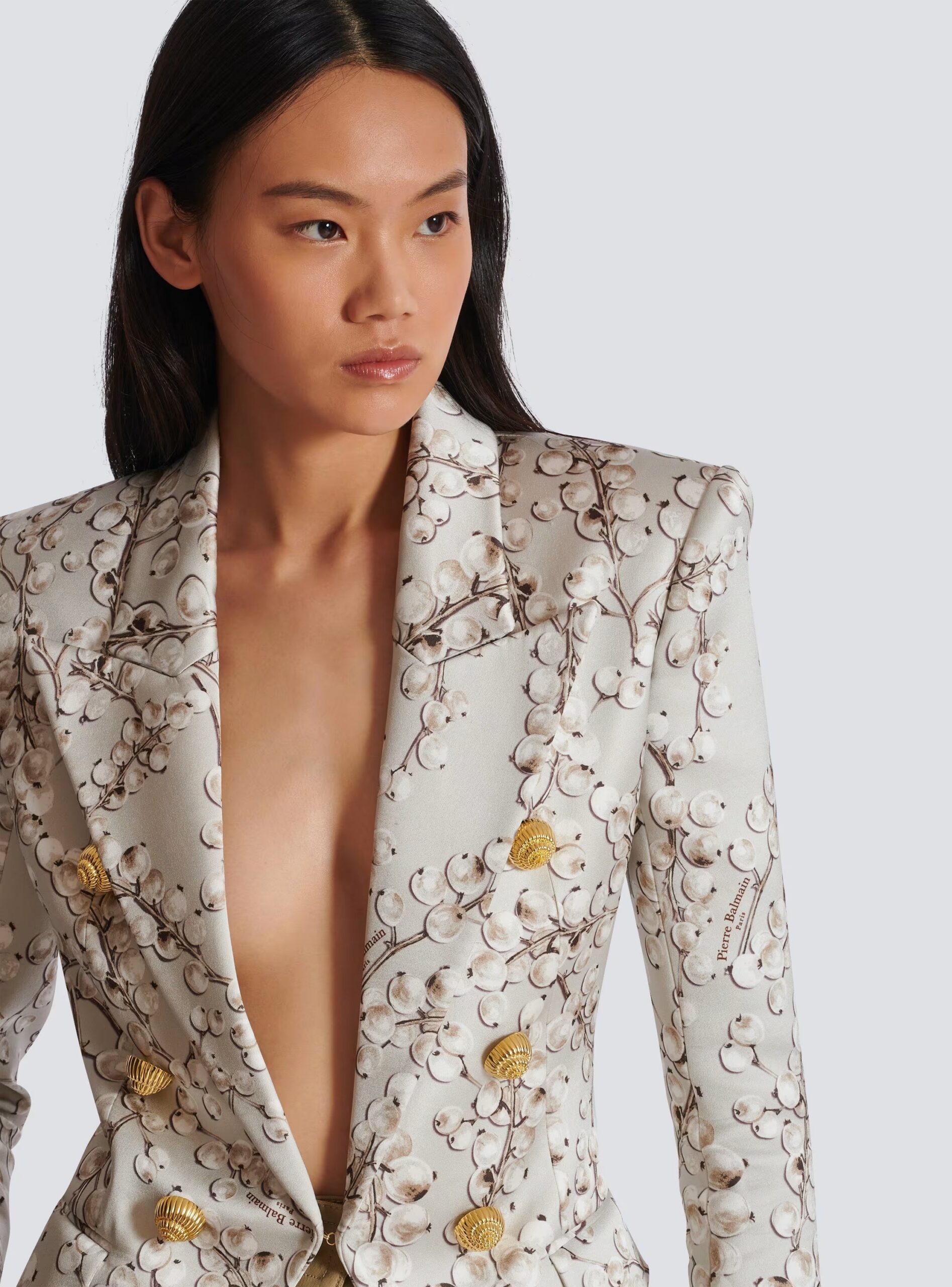 6-BUTTON SATIN JACKET | REDCURRANT PRINT PARTY BLAZER