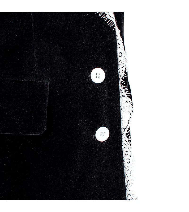 BLACK LACE-NECK VELVET BLAZER, FORMAL WEDDING