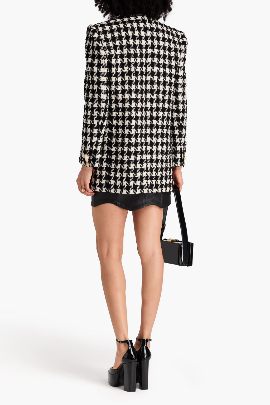 BLACK DOUBLE-BREASTED HOUNDSTOOTH TWEED BLAZER