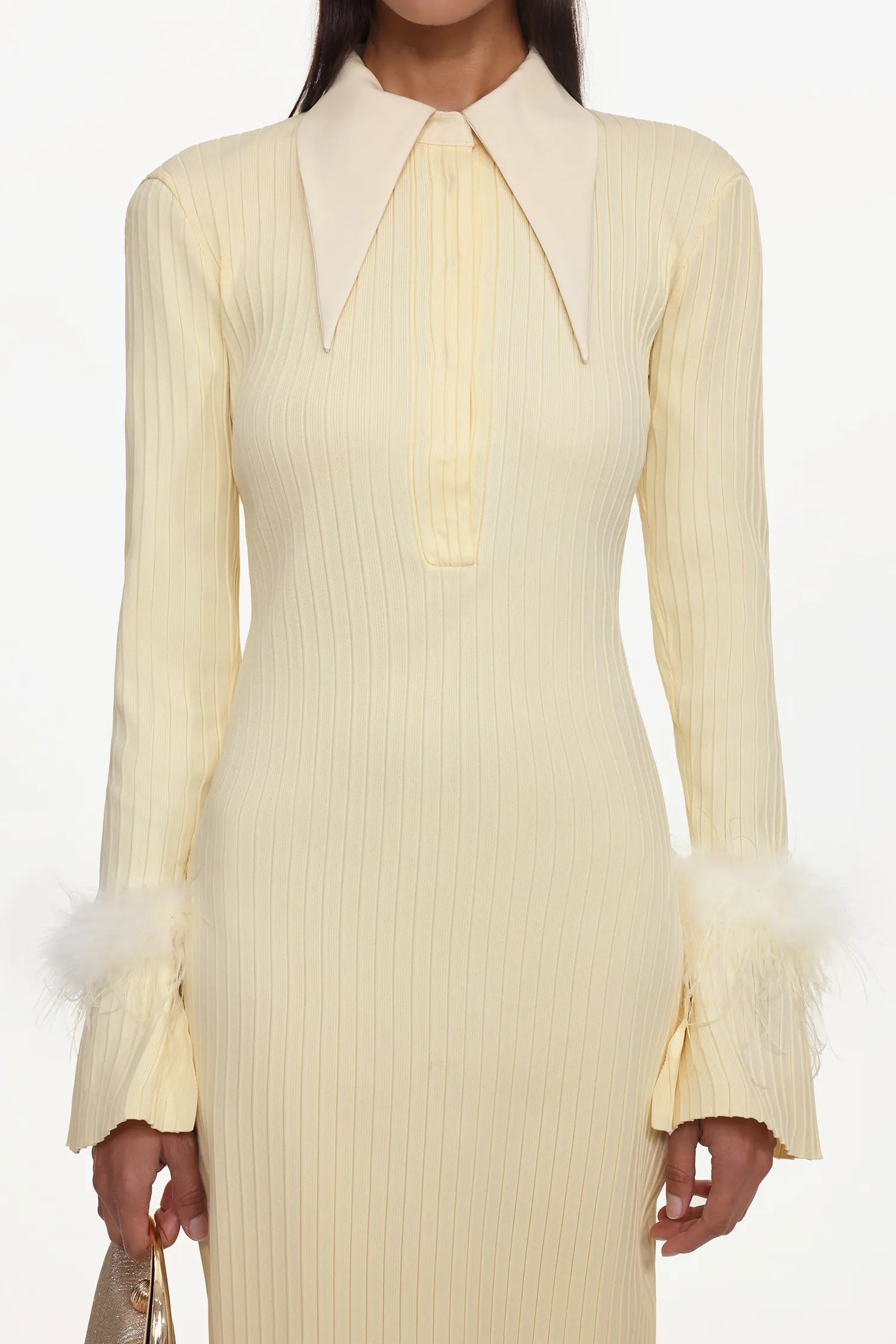 IRMA YELLOW FEATHER KNIT MAXI DRESS