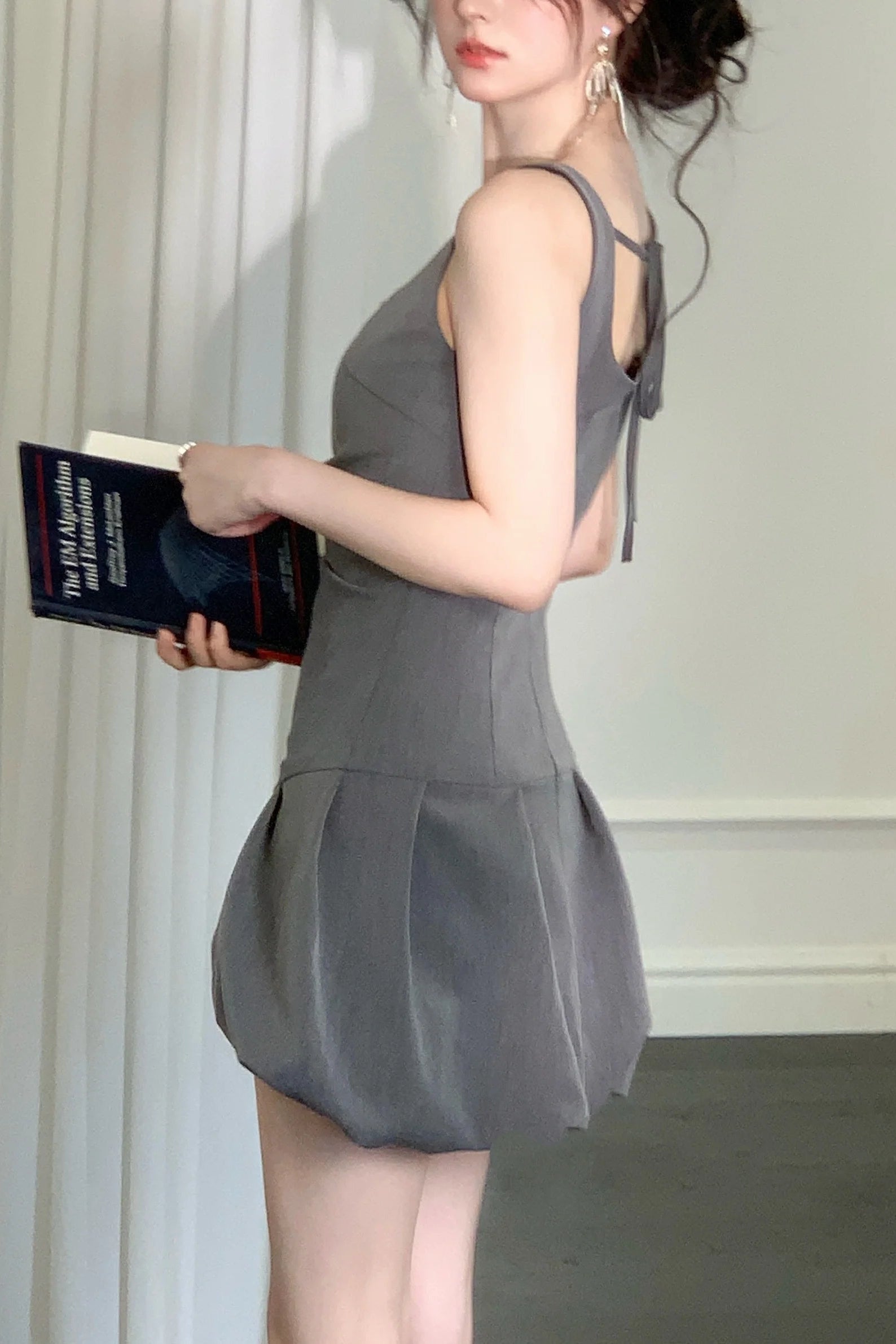 ARABELA SQUARE NECK BUD MINI DRESS GRAY