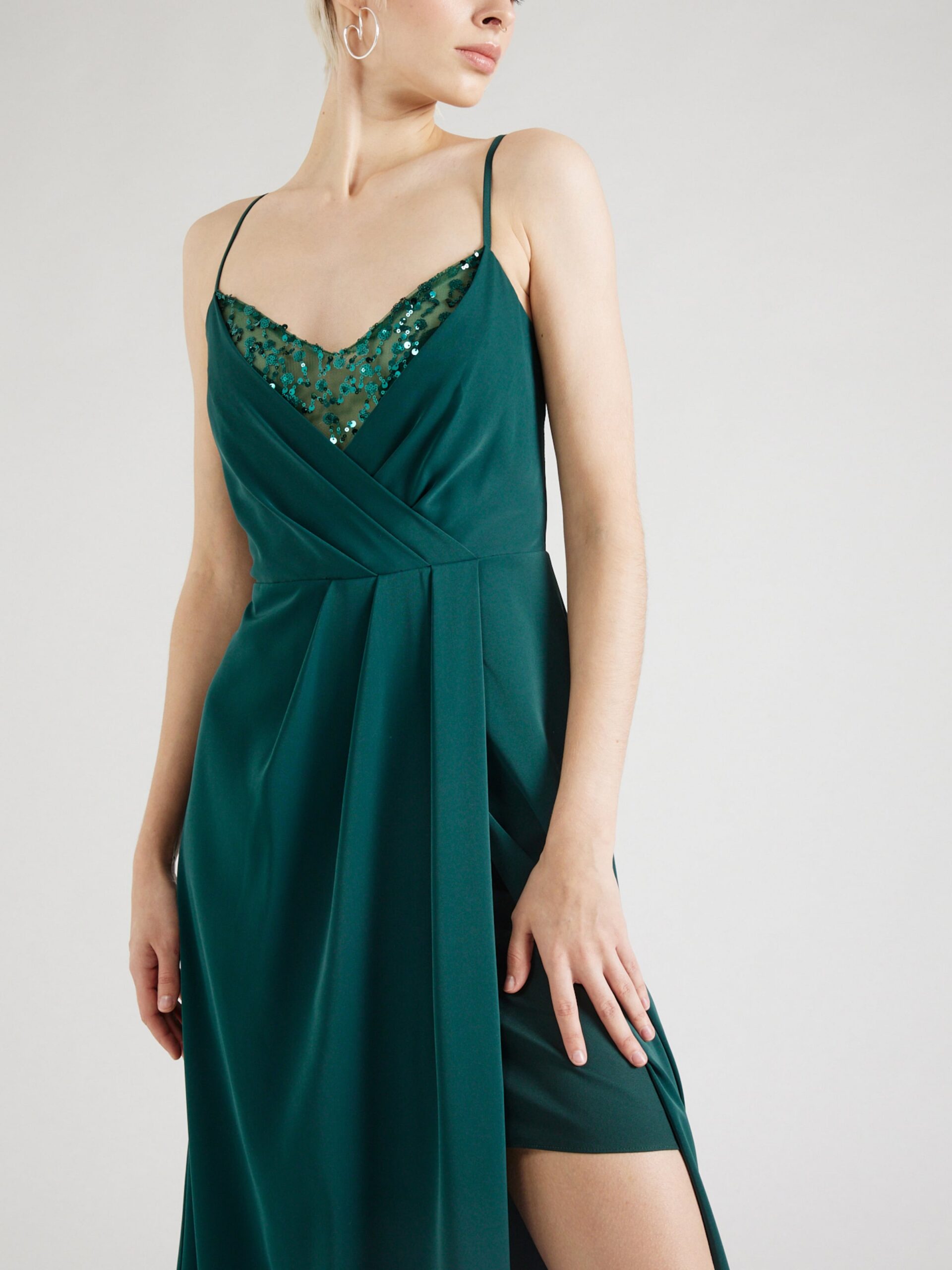 CRYSTAL PLEATED MAXI DRESS GREEN FORMAL GOWN
