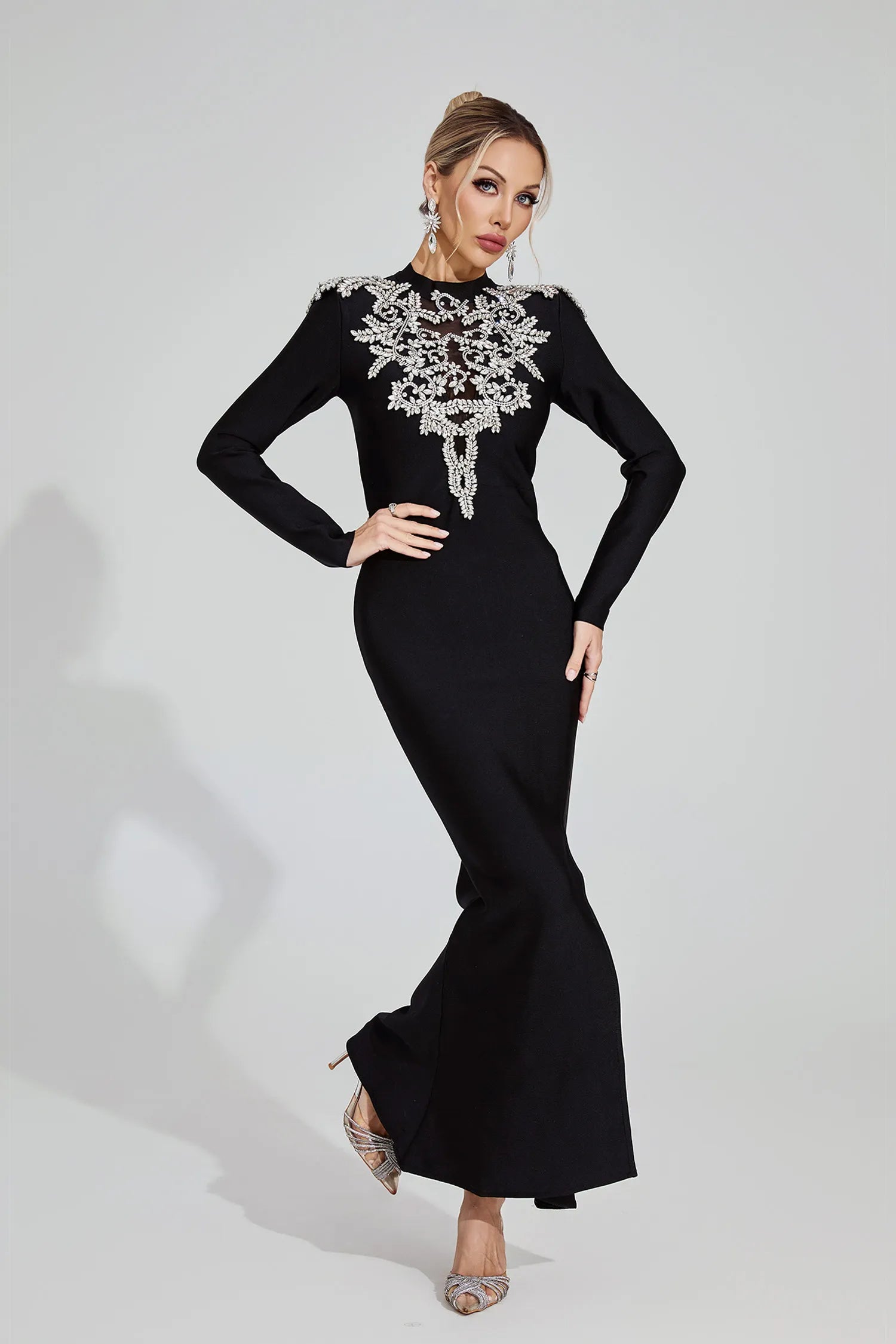 KAREN BLACK DIAMOND BANDAGE MAXI DRESS