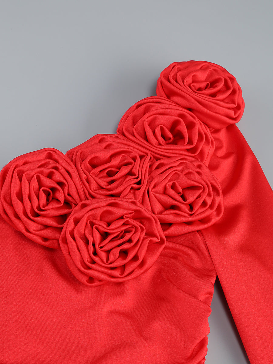 RED OFF-SHOULDER FLOWER MAXI DRESS FOR WEDDING