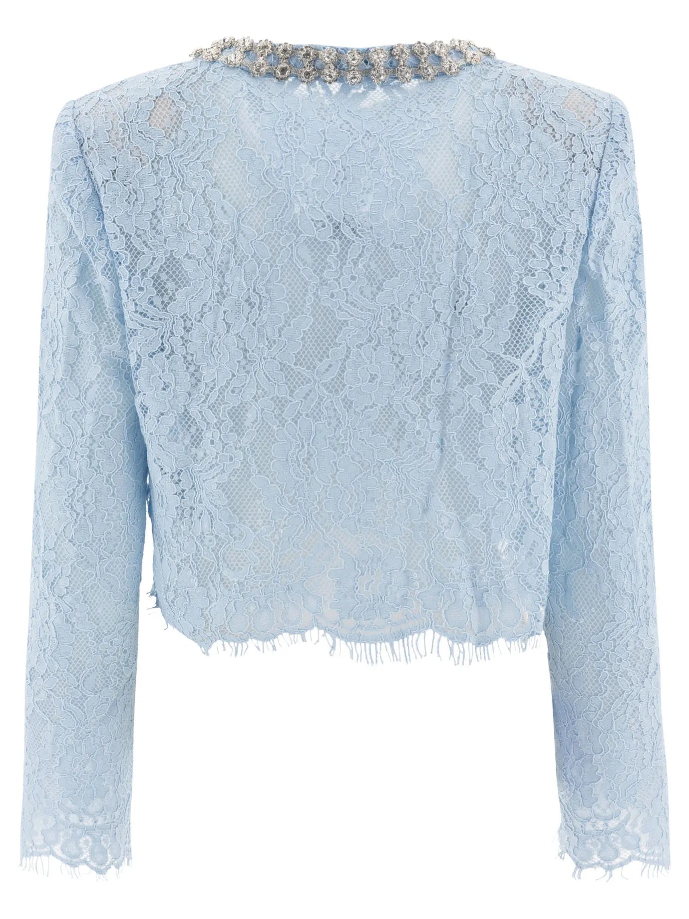 LACE EMBELLISHED BLUE TOP FOR WOMEN
