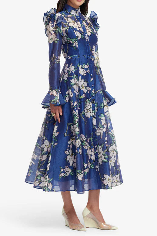 FLORAL BUTTERFLY SLEEVE MAXI DRESS, MIDNIGHT BLUE