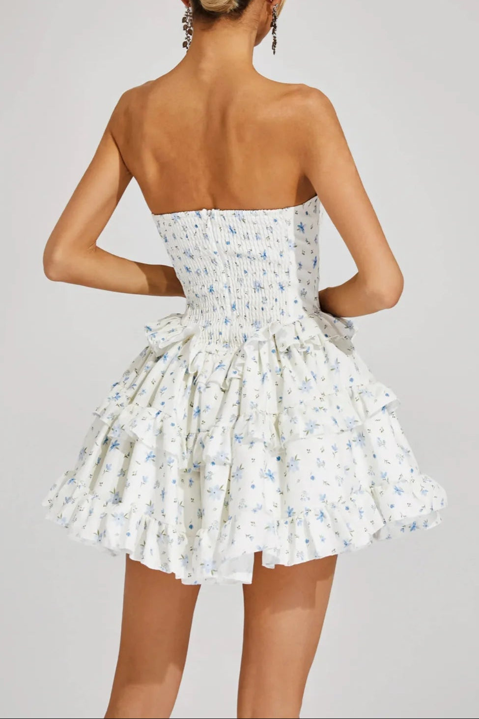 MARTHA RUFFLE STRAPLESS MINI DRESS BLUE