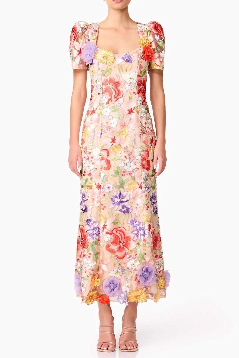 TRISTA MULTICOLOR SQUARE NECK BACKLESS FISHTAIL MAXI DRESS