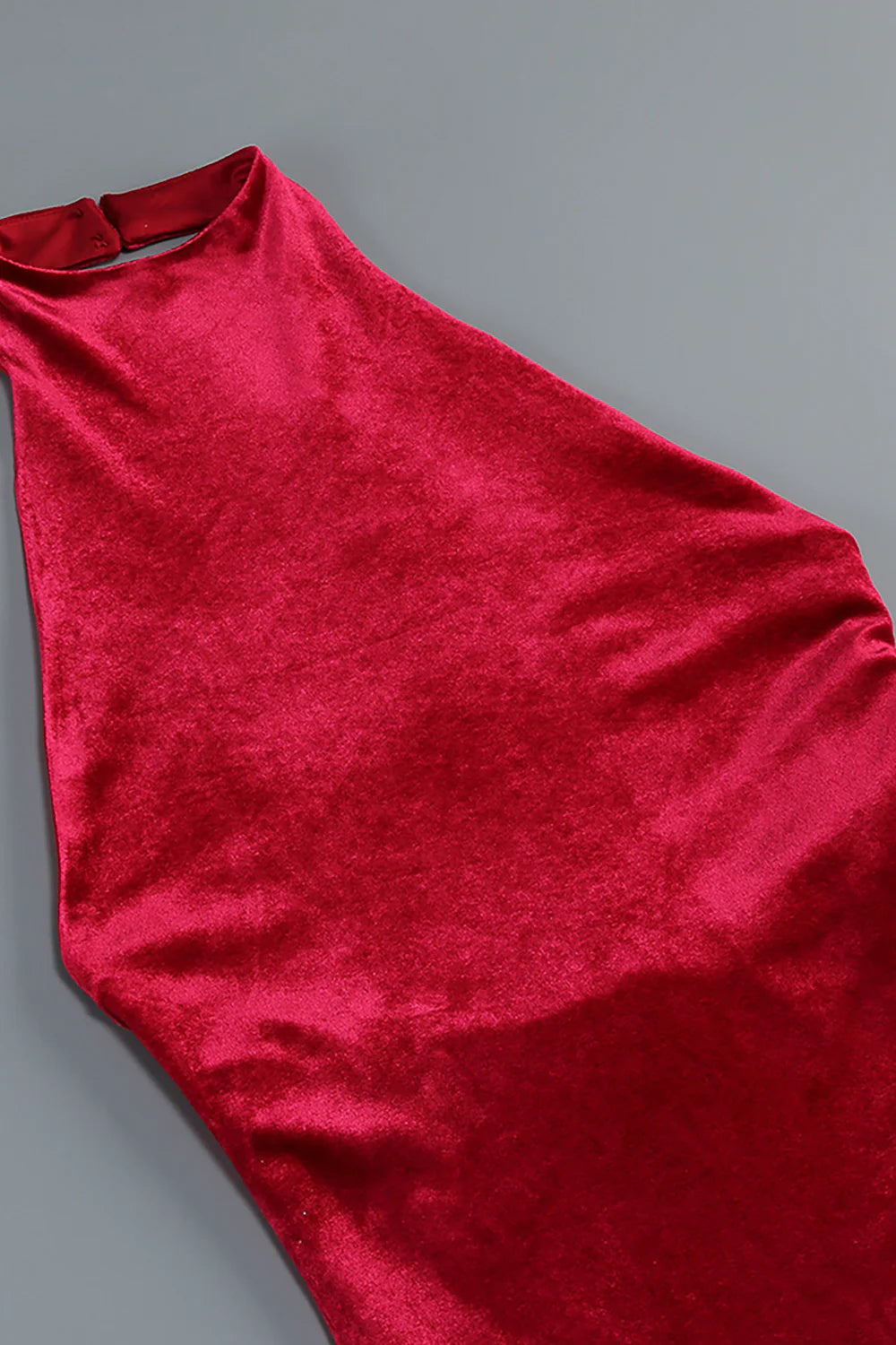 MICHAELIA BURGUNDY VELVET HALTER FRINGE COCKTAIL DRESS