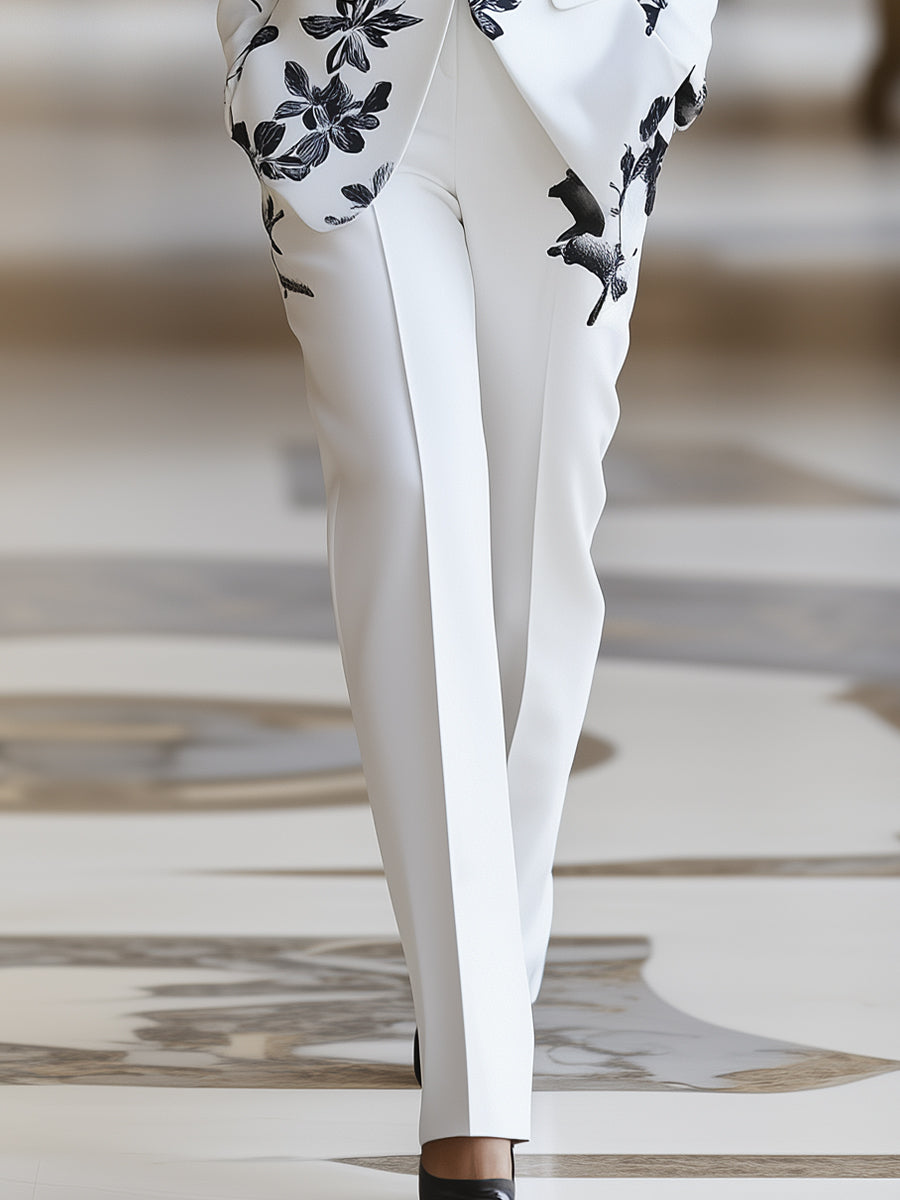 WHITE FLORAL PRINTED PANTSUIT SET FOR WEDDING
