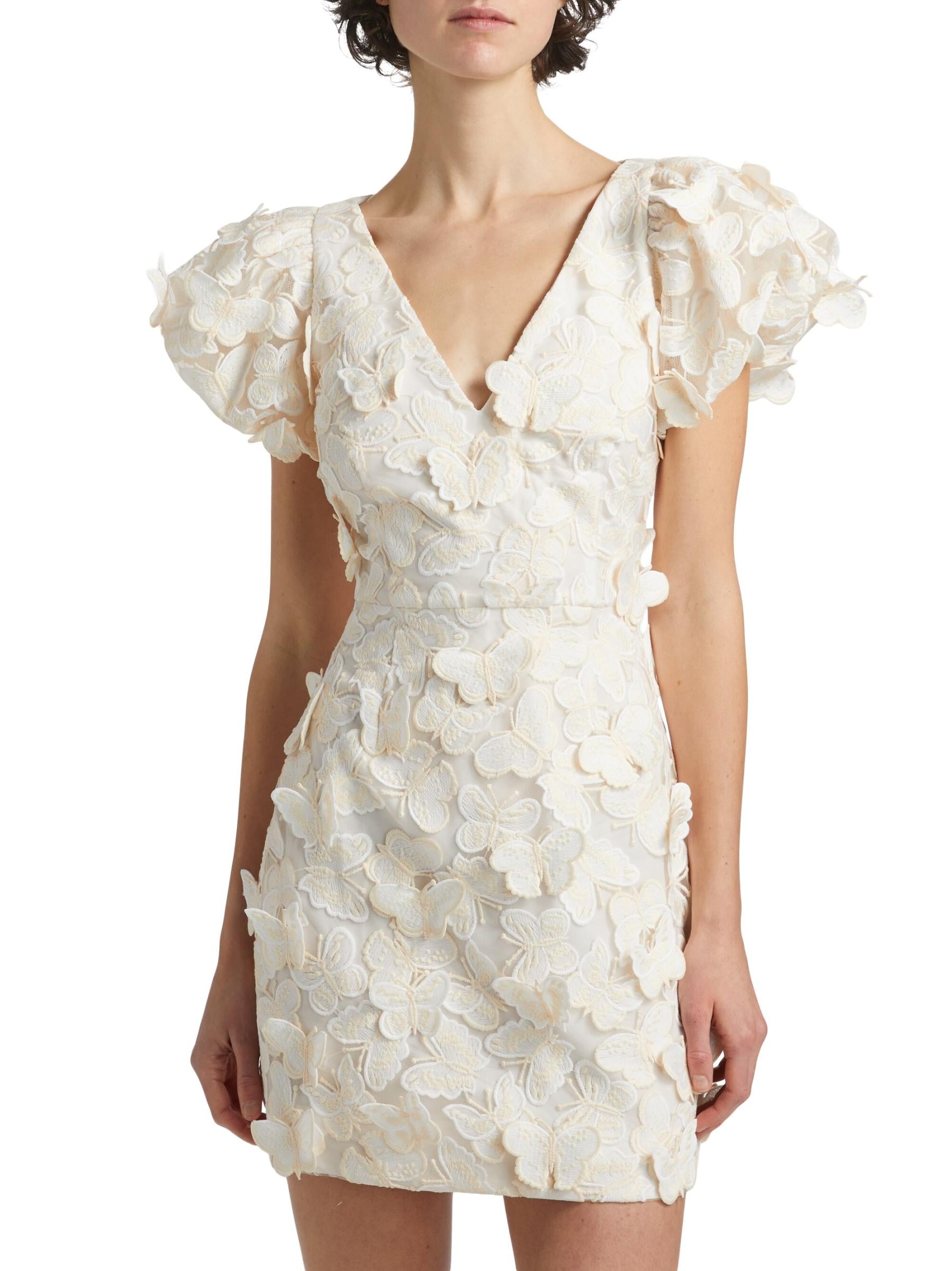 BUTTERFLY APPLIQUÉ CREAM MINI DRESS