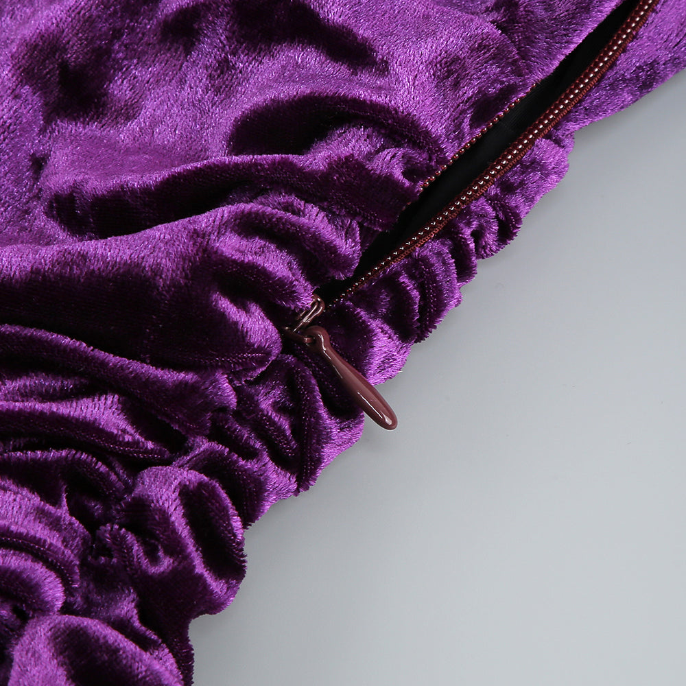 PURPLE VELVET V-NECK RUCHED MINI DRESS FOR PARTY