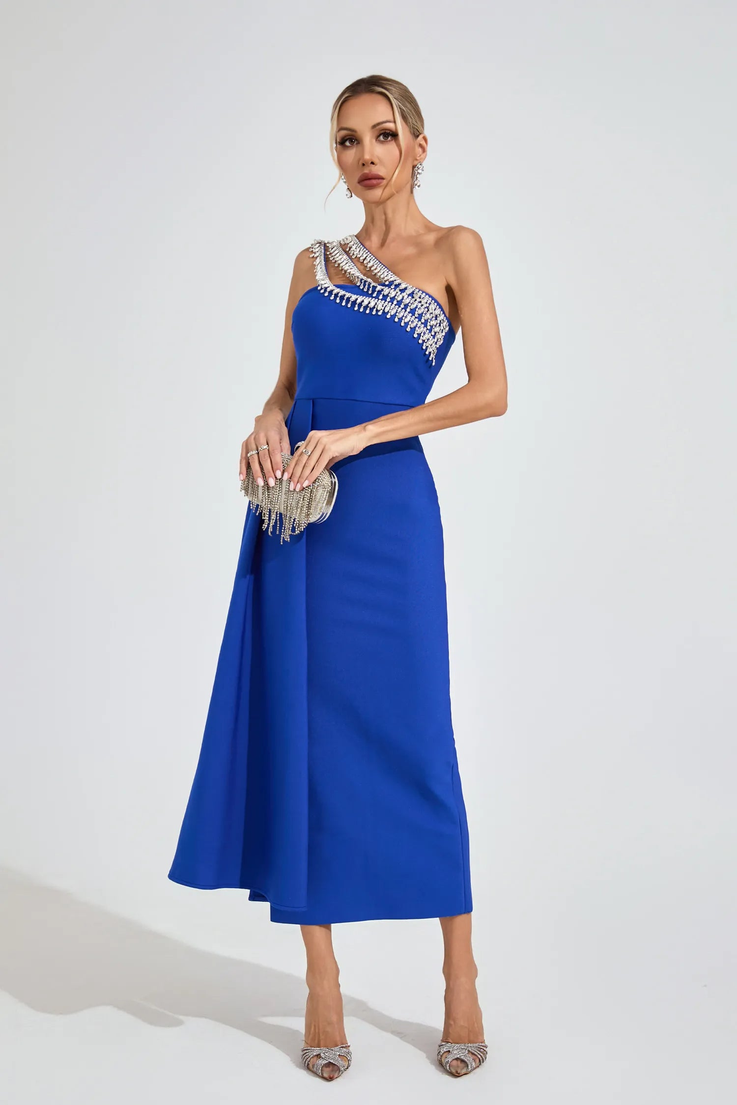 PHILIPPA BLUE DIAMOND STRAPLESS MAXI DRESS