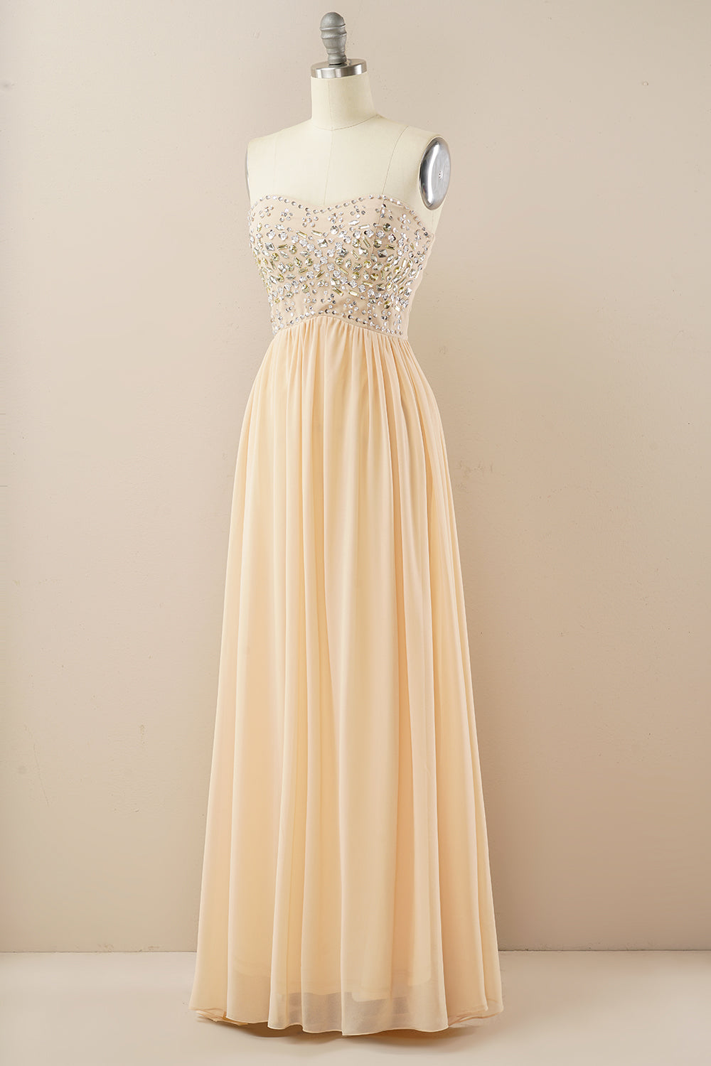CHAMPAGNE SWEETHEART A-LINE CHIFFON PROM DRESS