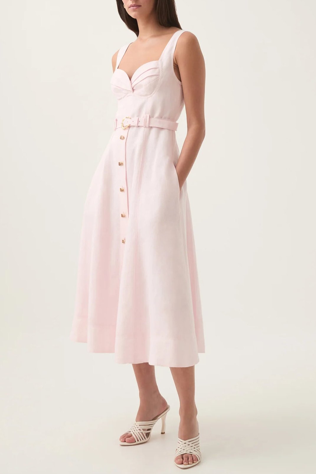 SWEETHEART BELTED MIDI DRESS PINK
