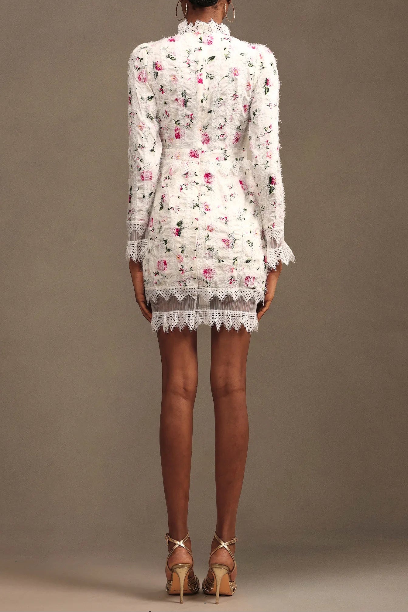 SEBASTIANE WHITE LACE-TRIM FLORAL MIDI DRESS