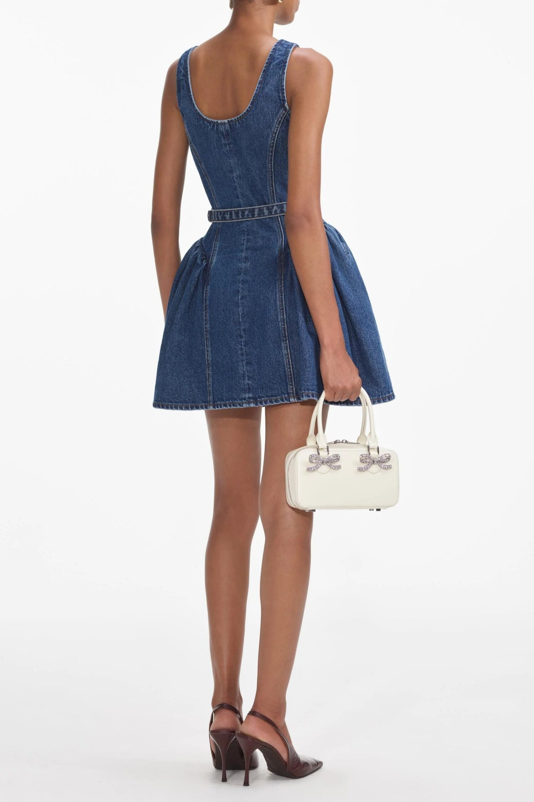 FLARED DENIM MINI DRESS BLUE COCKTAIL