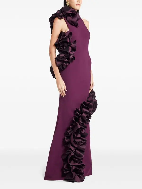 JOANNA RUFFLED BODYCON GOWN CLARET EVENING