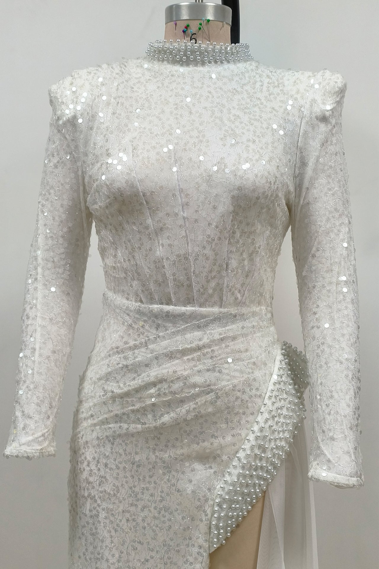 YVETTE PEARL SEQUIN MAXI DRESS WHITE