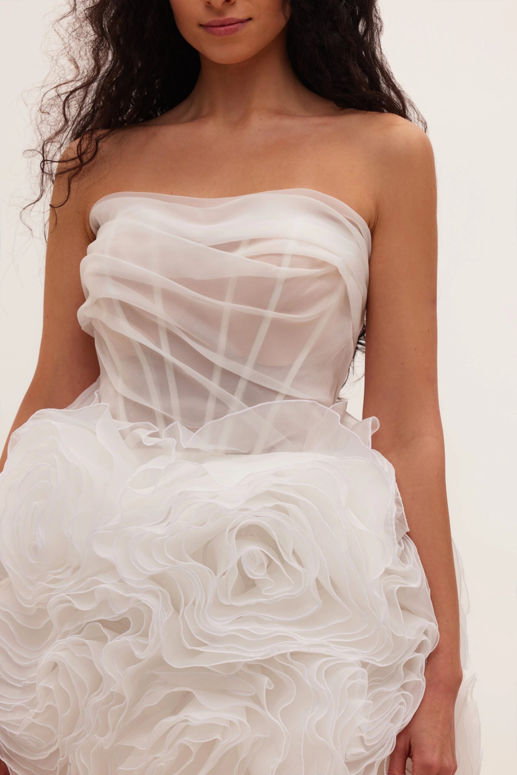 GEORGIA APPLIQUÉD ORGANZA WHITE MINI DRESS FOR WEDDING