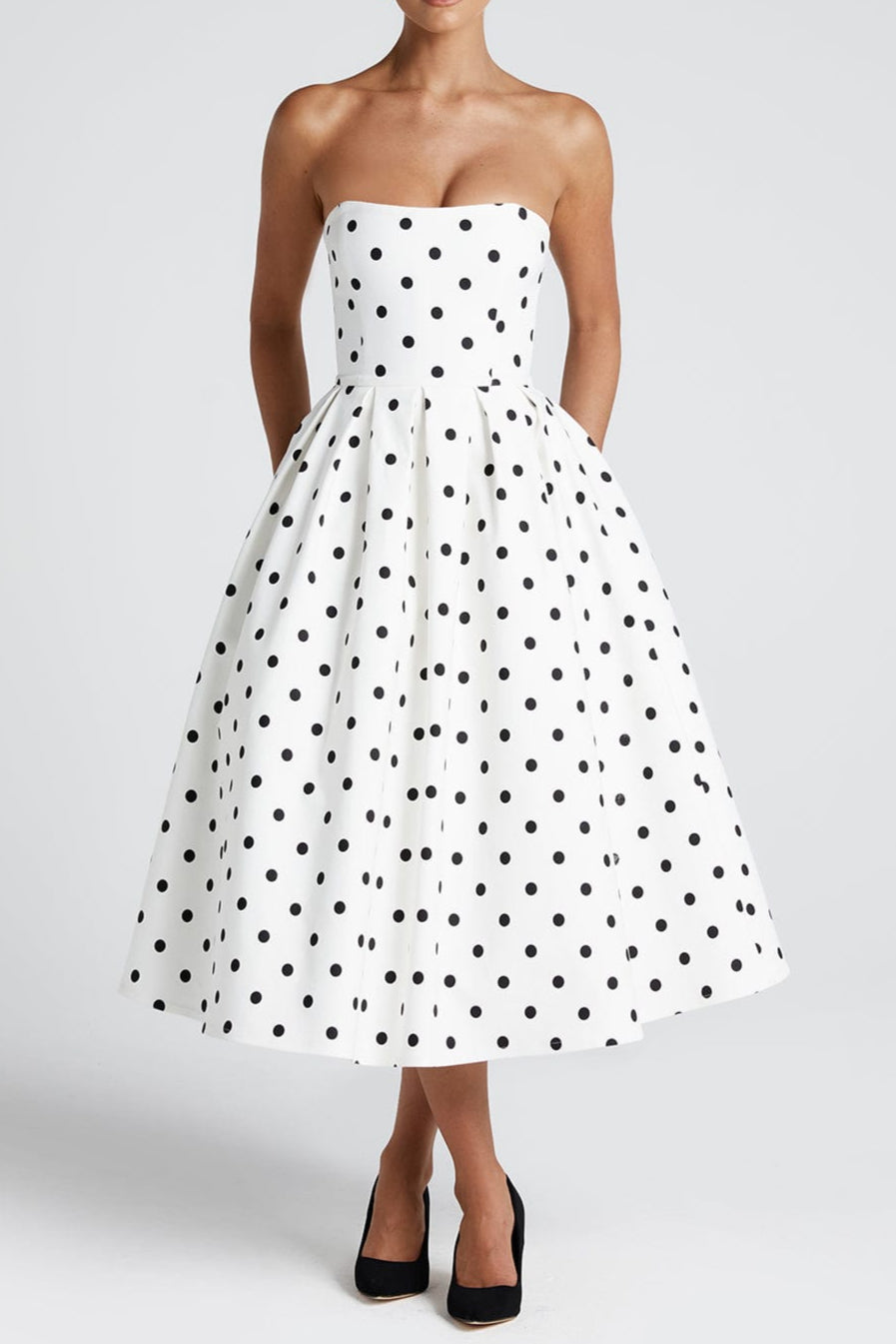 edith-midi-dress-black-polka-dot-print-dress-babyboo-fashion-1124292973 EDITH MIDI POLKA DOT DRESS - BLACK PARTY