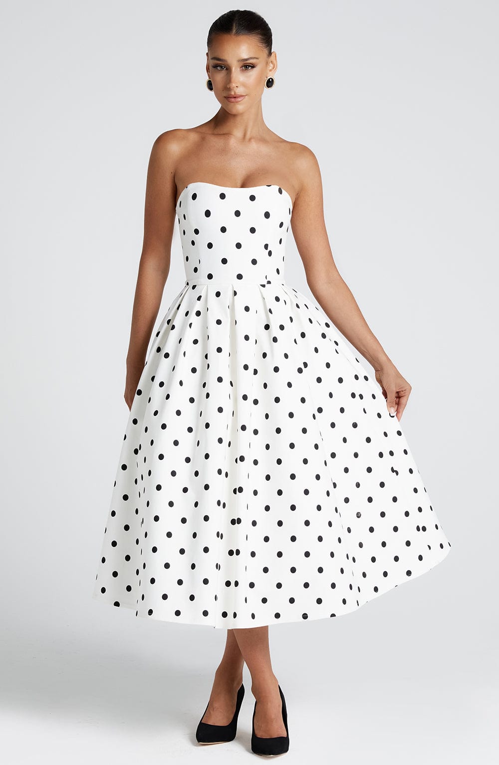 EDITH MIDI POLKA DOT DRESS - BLACK PARTY