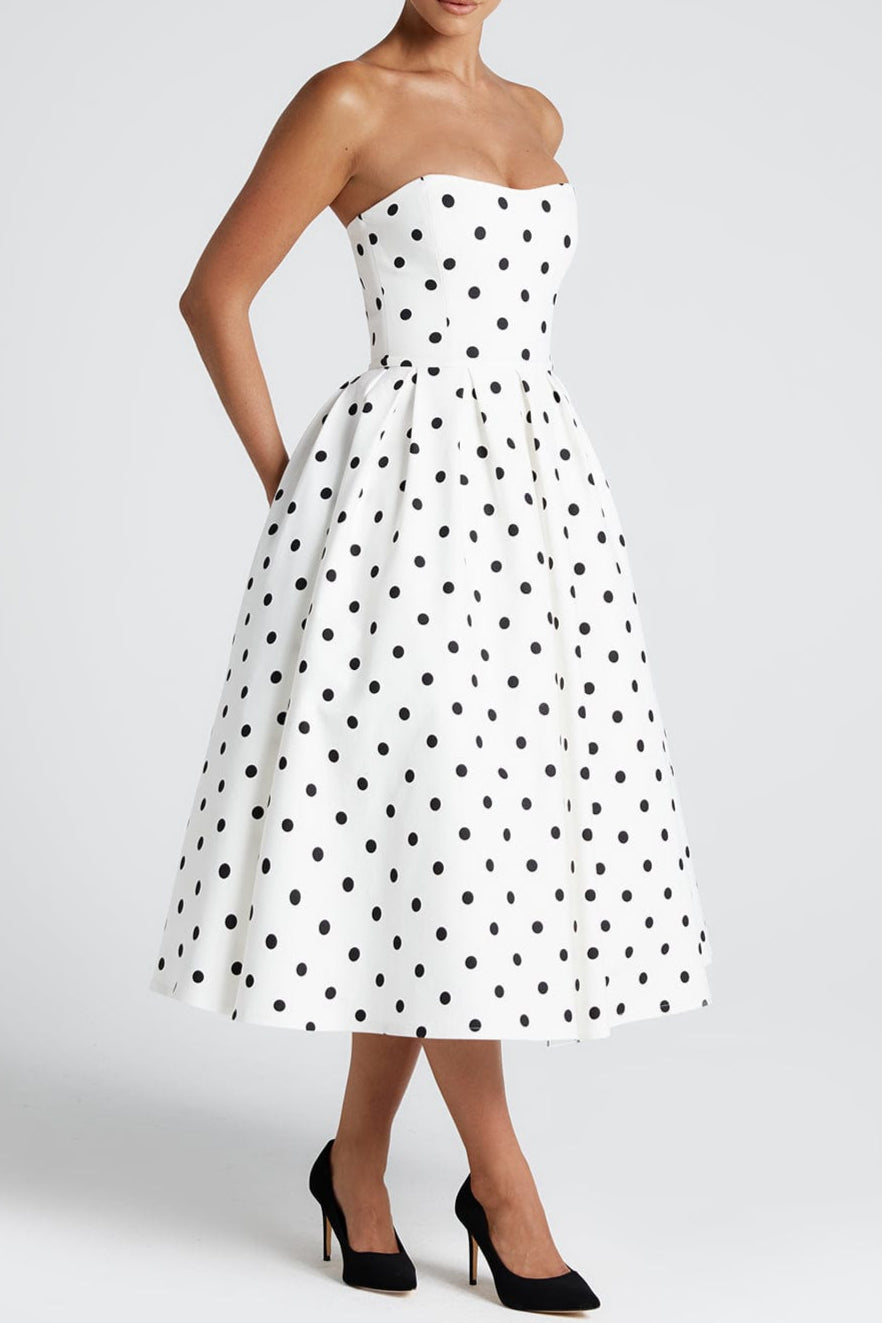EDITH MIDI POLKA DOT DRESS - BLACK PARTY