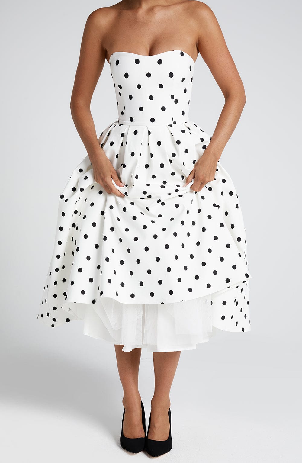 EDITH MIDI POLKA DOT DRESS - BLACK PARTY
