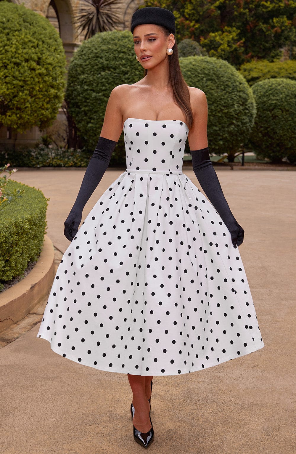EDITH MIDI POLKA DOT DRESS - BLACK PARTY