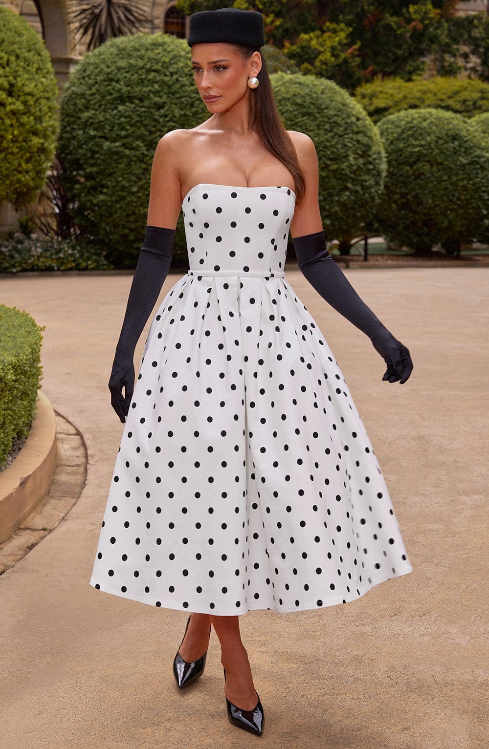 EDITH MIDI POLKA DOT DRESS - BLACK PARTY