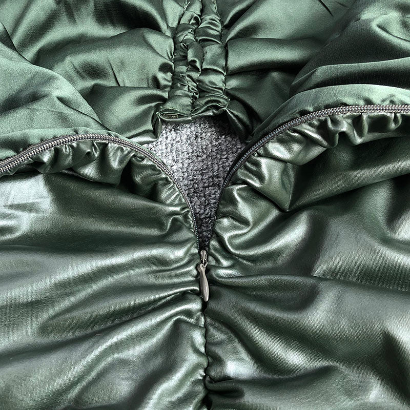 GREEN BACKLESS PLEATED DRESS, BARE BACK, COCKTAIL