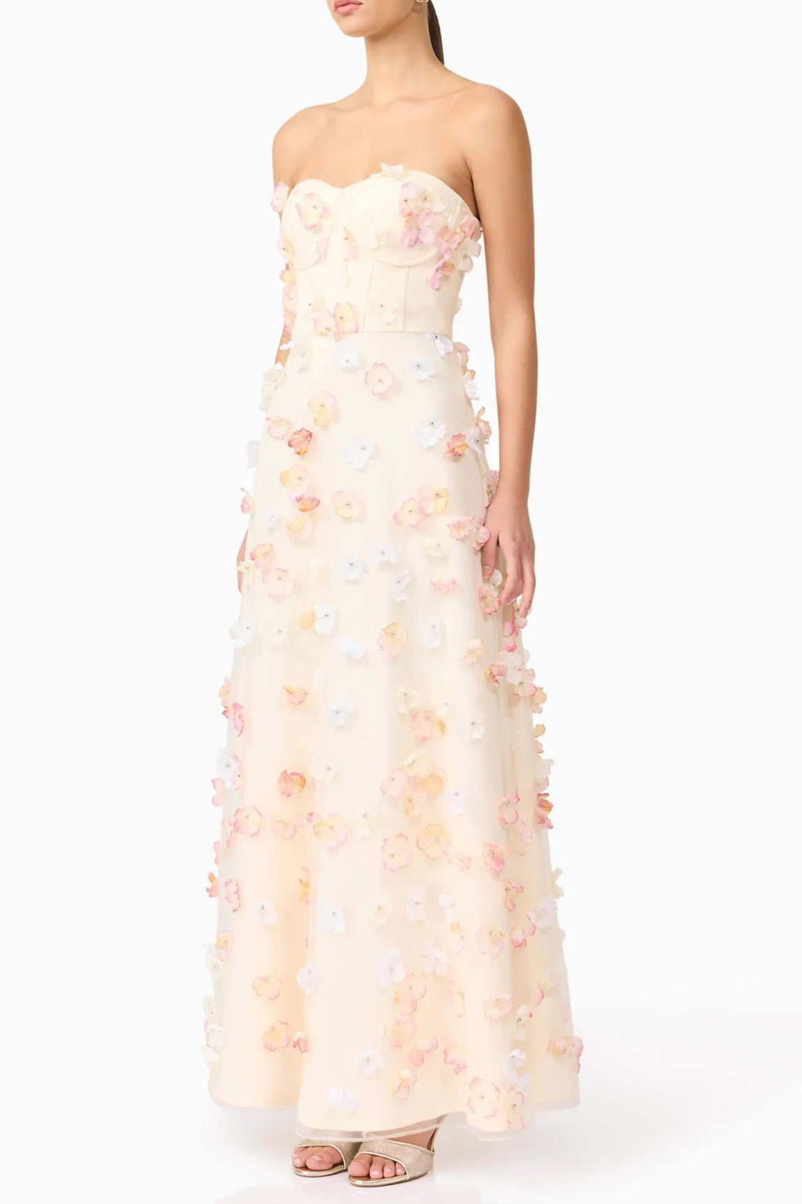 OFF-SHOULDER EMBROIDERED MAXI DRESS APRICOT