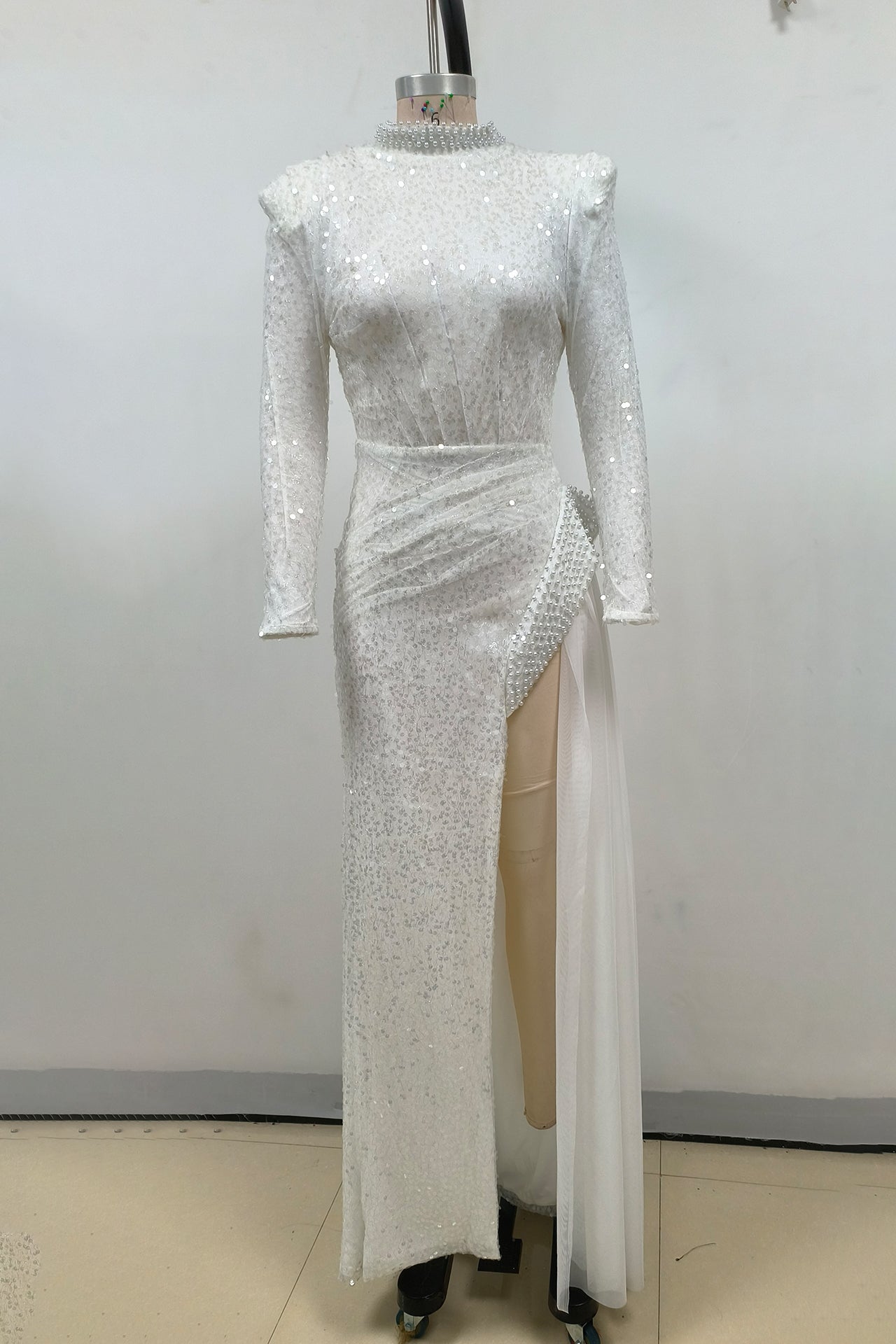 YVETTE PEARL SEQUIN MAXI DRESS WHITE