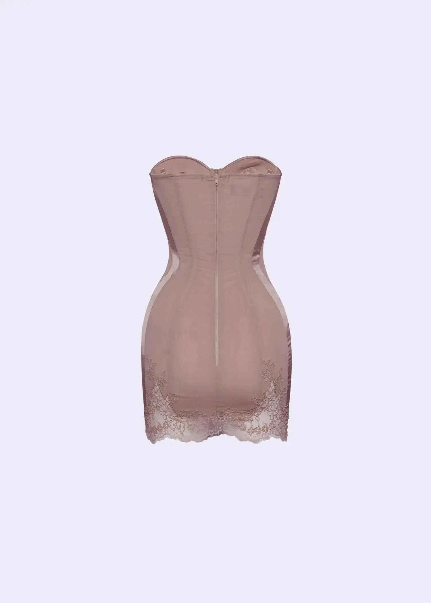 SHERRY NUDE LACE BUSTIER MINI DRESS, CORSET SILHOUETTE