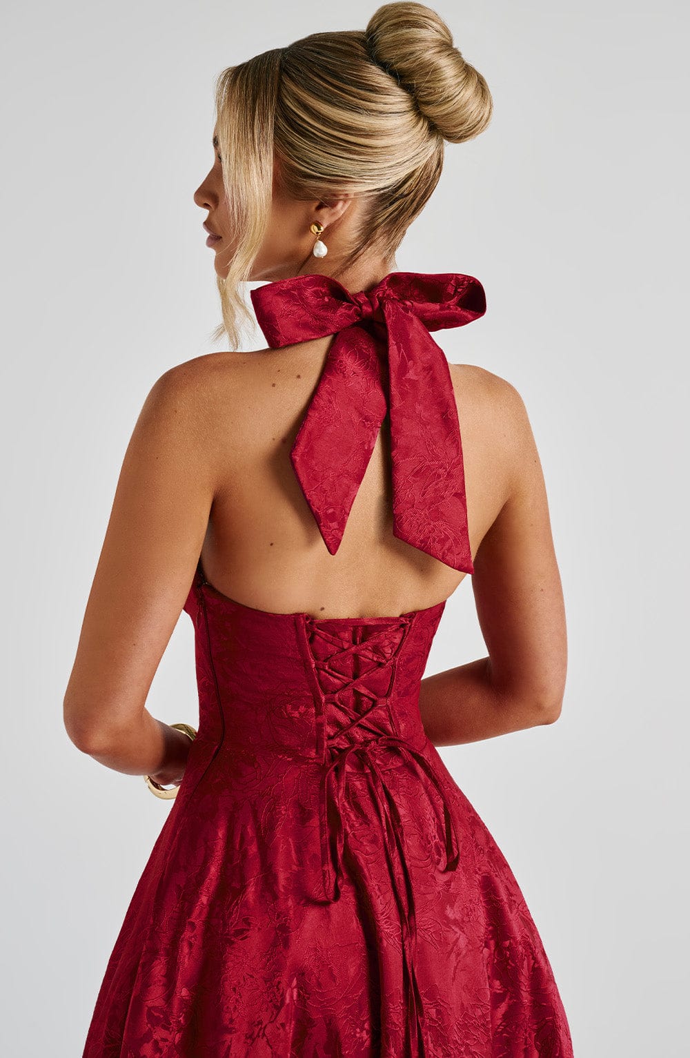 EFFIE RED MIDI DRESS WITH BACK BOW FOR WEDDING