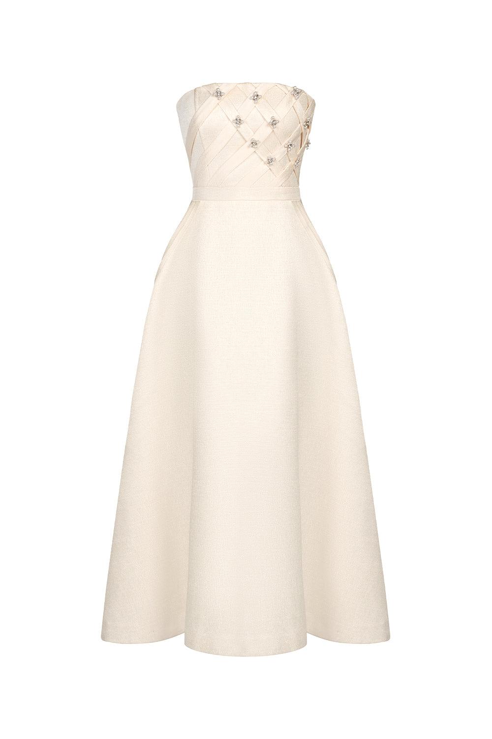 STRAPLESS STRAIGHT NECK MIDI DRESS FOR EVENING