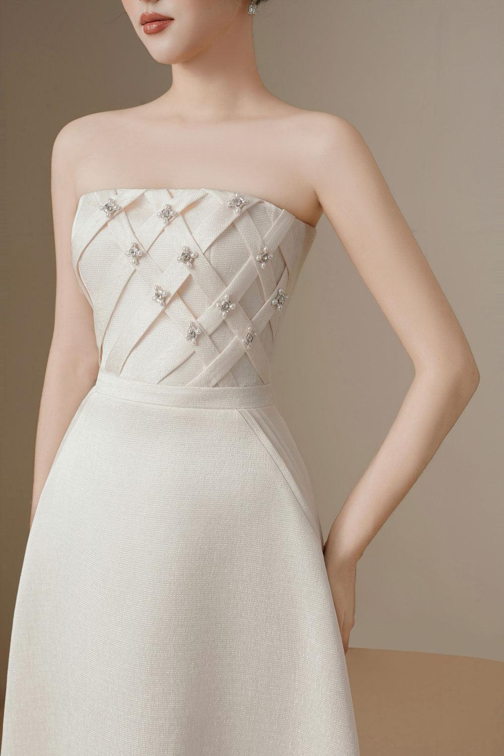 STRAPLESS STRAIGHT NECK MIDI DRESS FOR EVENING