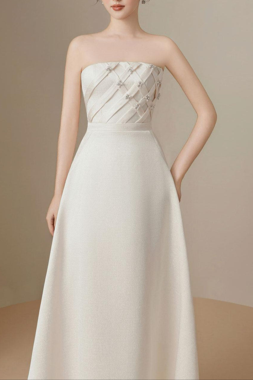 STRAPLESS STRAIGHT NECK MIDI DRESS FOR EVENING