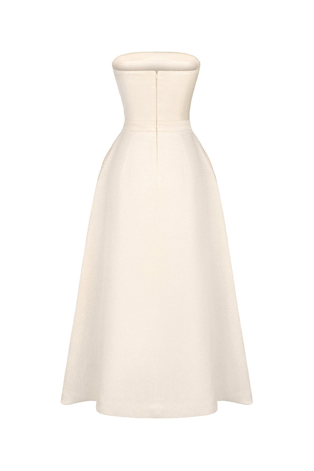 STRAPLESS STRAIGHT NECK MIDI DRESS FOR EVENING