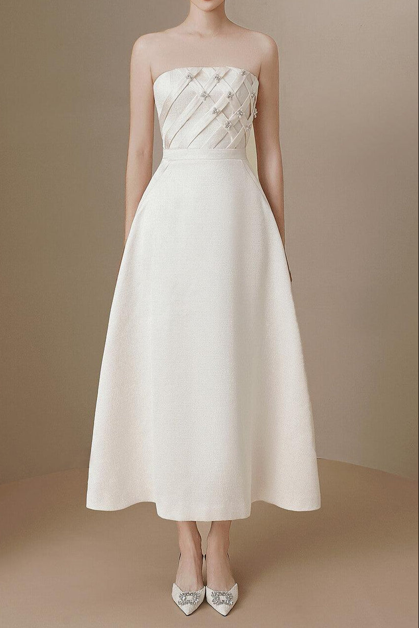 STRAPLESS STRAIGHT NECK MIDI DRESS FOR EVENING