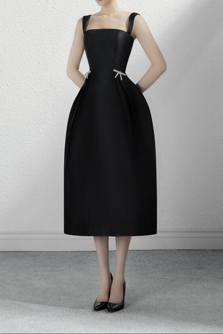 ELODIE A-LINE SLEEVELESS TAFFETA MIDI DRESS