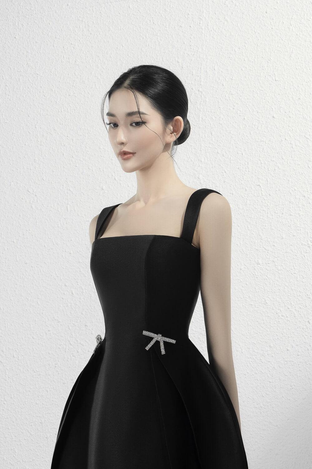 ELODIE A-LINE SLEEVELESS TAFFETA MIDI DRESS