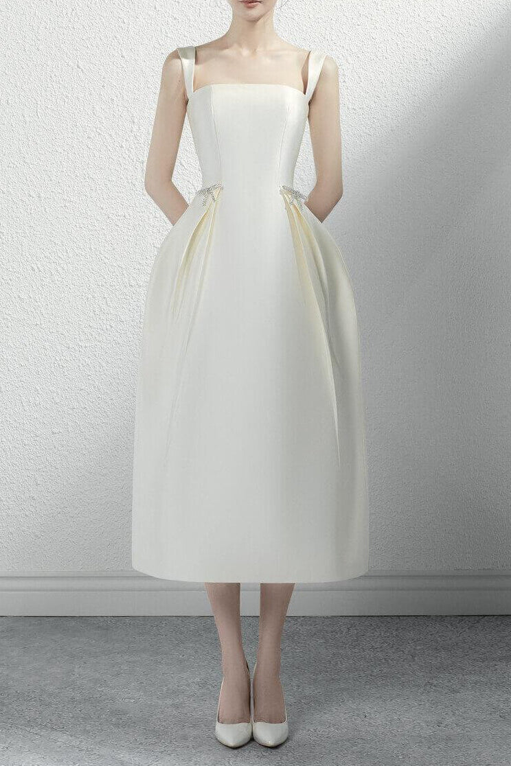 ELODIE A-LINE SLEEVELESS TAFFETA MIDI DRESS