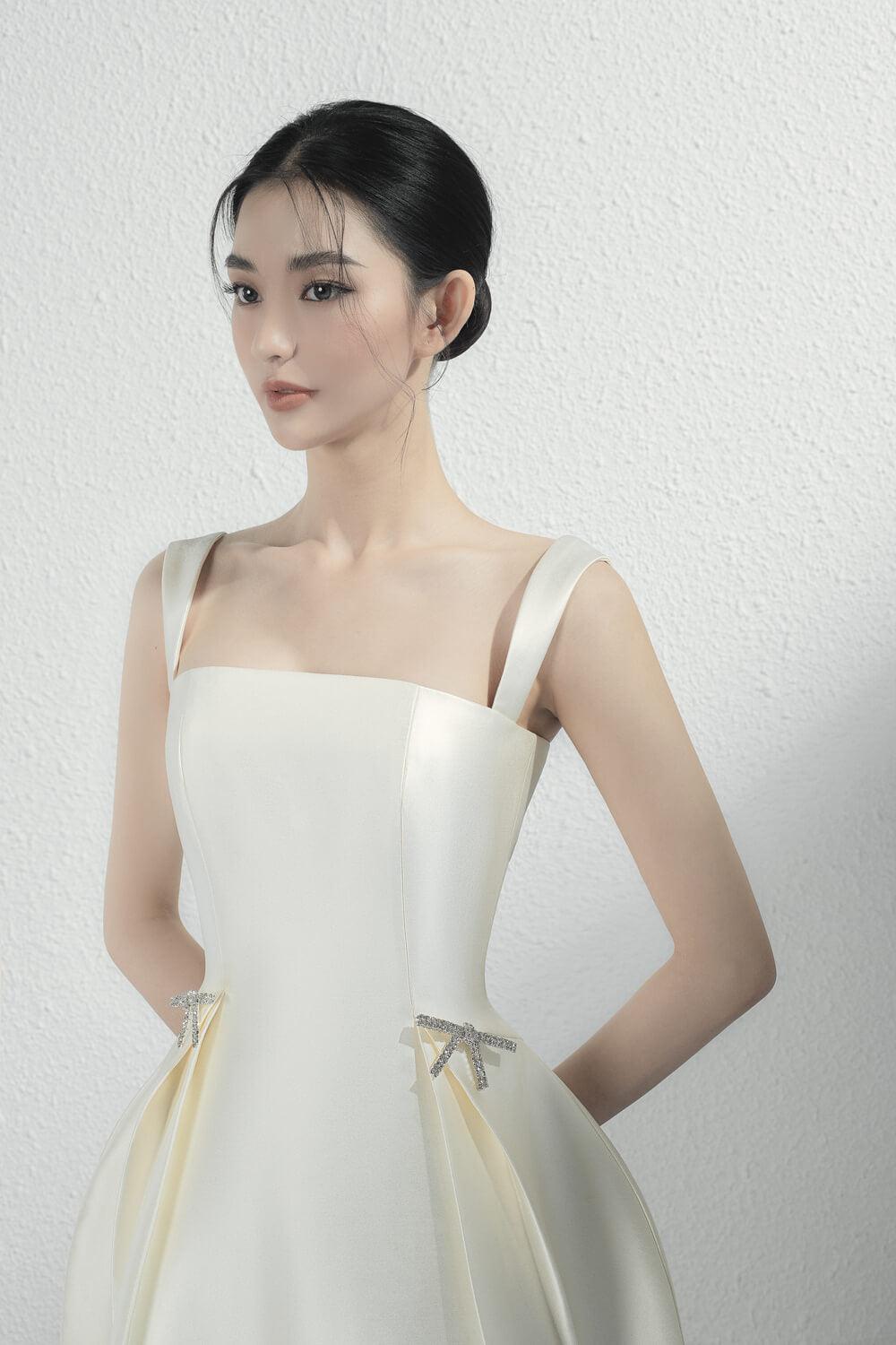 ELODIE A-LINE SLEEVELESS TAFFETA MIDI DRESS