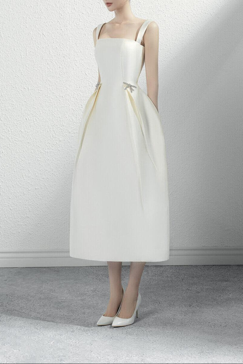 ELODIE A-LINE SLEEVELESS TAFFETA MIDI DRESS